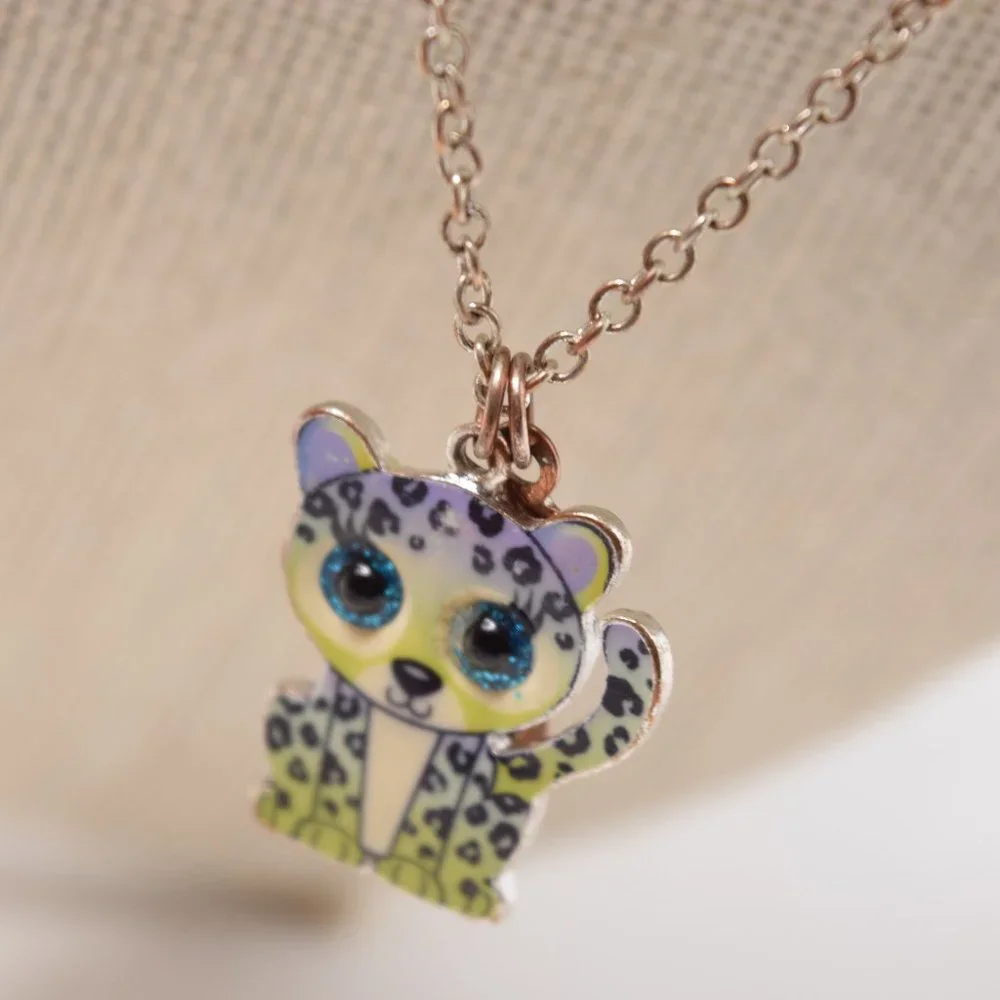 Mini Beanie Boos Friends Necklace Cat Leopard Pendant Glitter Eyes